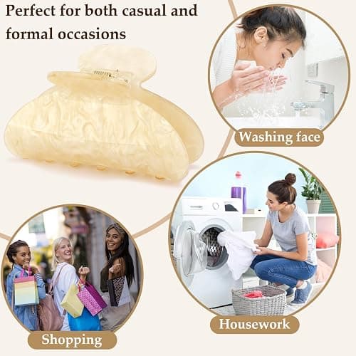 Vovii 4Pcs Acrylic Claw Clips for Women Hair Accessories, Medium Sized Cute Trendy Claw Clips for Thick Thin Hair (Yellow, Pink) thumbnail 6