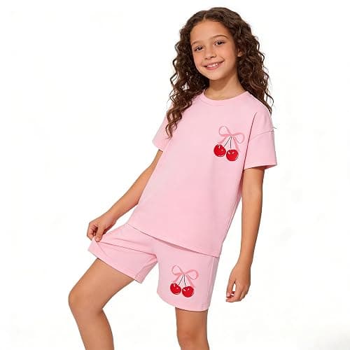 Zylvae Kid Girl 6-11 Years Summer 2-Piece Outfit Set - Daisy/Bow Print Top & Patterned Shorts Clothing Set thumbnail 2