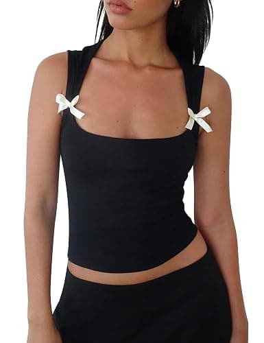 KIGRAD Women Y2k Bow Tank Top Sleeveless Scoop Neck Crop Tops Aesthetic Bow Cami Shirts Preppy Clothes Summer Going Out - Image 1