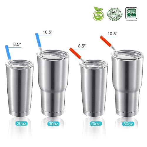 StrawExpert Set of 16 Reusable Stainless Steel Straws with Travel Case Cleaning Brush Silicone Tips Eco Friendly Extra Long Metal Straws Drinking for 20 24 30 oz Tumbler, Silver thumbnail 8