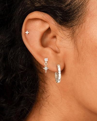 GUOKE 3 Pairs Earring Stacks, Gold Earring Set Jewelry Gift for Women | Small, 14K Gold/White Gold/Black/Rose Gold Plated, Hypoallergenic, Her, Everday, Stackable, Simple, 3 Holes thumbnail 2