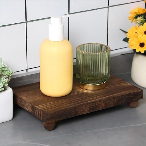 Amyhill Wood Pedestal Stand Kitchen Soap Tray Farmhouse Wooden Riser Stand for Kitchen Bathroom Counter Table Decor Plant Candle Vases Display (Dark Brown, 12 x 7 inch) thumbnail 2