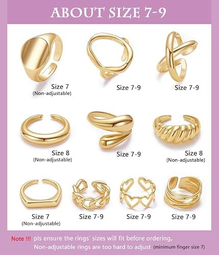 MOROYA 10PCS Gold Dome Chunky Rings for Women 18K Gold Plated Braided Twisted Round Signet Rings Adjustable Open Ring Band Statement Jewelry Size 7-9 thumbnail 5