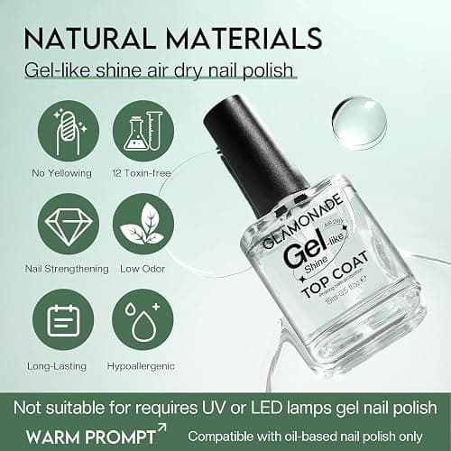 Top Coat Nail Polish Clear: Quick Dry Nail Polish No Chip High Shine Long Lasting Glossy Fast Air Dry Top Coat for Nail Art Manicure Salon Quality thumbnail 2