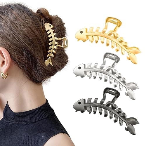 3 PACK Large Metal Hair Claw Clips Fish Bone Shape Hairpin Tail Hair Clamps Nonslip Hair Accessories for Thick and Thin Hair Styling - Image 1