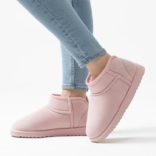 Wishcotton Women's Cozy Short Bootie Slippers, Winter Warm Hard Bottom House Shoes with Fuzzy Lining for Indoor Outdoor thumbnail 2