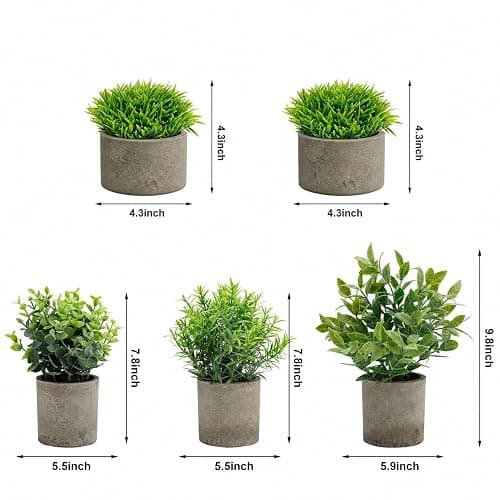 AUUGUU Artificial Potted Plants Faux Greenery in Cement Pots for Shelf, Bookshelf, Office or Home Decor, Small Decorative Fake Plants for Modern Indoor Display thumbnail 2