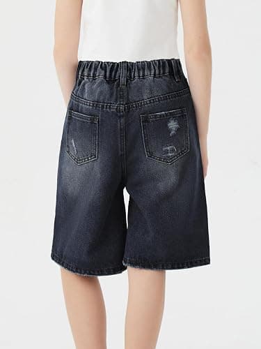 Handfrog Girls Shorts Elastic Waist Jorts Denim Jean Shorts Ripped Knee Length Bermuda Shorts for Kids Teen Girls Summer thumbnail 3