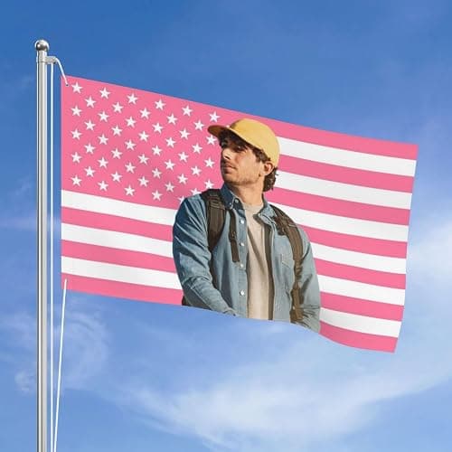 Custom Pink American Flag Personalized American Flag Themed Wall Decor Banner For Room Customizable To Add Your Photos Or Text.Size(2x3/3x5/4x6/5x8ft) thumbnail 5