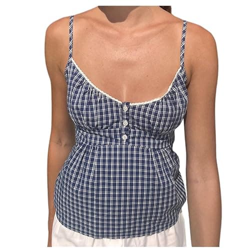 Women Y2K Cami Top Aesthetic Printed Button Down Camisole Fairy Grunge Tie Back Spaghetti Strap Babydoll Tank Top - Image 1