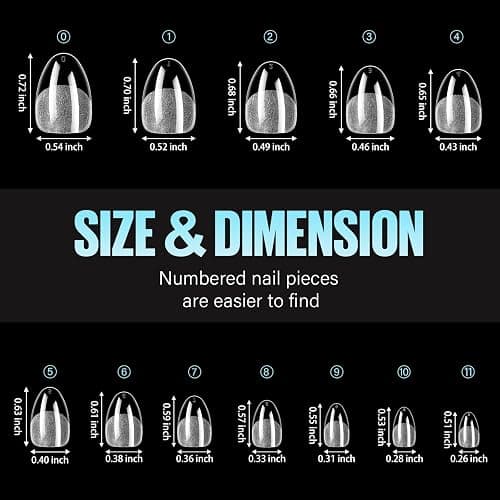 TOMICCA Extra Short Almond Nail Tips 192Pcs Short Nail Tips 12 Sizes | Almond Nail Tips, Full Cover Half Matte Pre-shaped Clear Acrylic Nails, Gel Nail Extension Tips for Beginners & Professional thumbnail 6