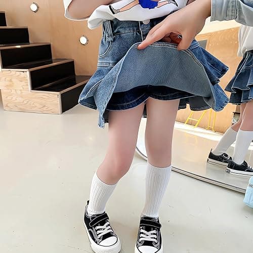 ToeJusty Little Girl's Denim Ruffle Skirts Mini Flared Pleated Toddler Jean Skorts with Shorts Underneath 3-14 Years thumbnail 3
