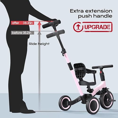 newyoo Toddler Tricycle,Toddler Bike,Birthday Gifts and Toys for 1-3 Year Old Boys and Girls, Trike with Push Handle, Backrest and Safety Belt, Balance Bike, TR007, Pink thumbnail 6