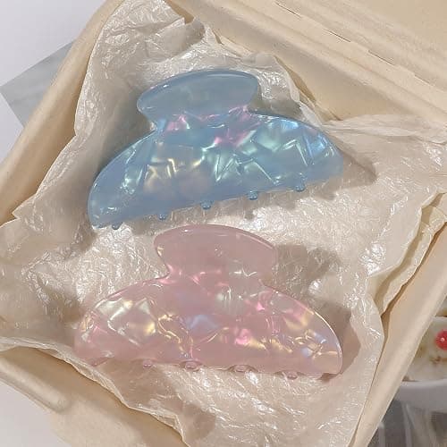 Medium Hair Claw Clips for Women, Strong Hold Non Slip Claw Clips, Jelly Marble Pink and Blue Hair Clips for Thin Medium Thick Hair, French Jaw Clips Hair Accessories for Women Girls 2 Pack 3.3 Inch thumbnail 5