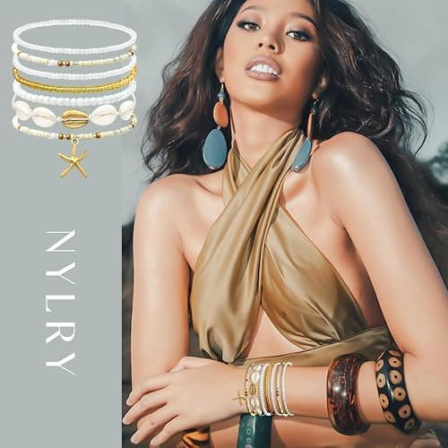 nylry Shell Summer Beach Bracelets for Women Seashell Bracelets Boho Layered Beaded Bracelets Set Starfish Bracelets Handmade Stretch Bracelets Summer Beach Jewelry Accessories Gifts thumbnail 5