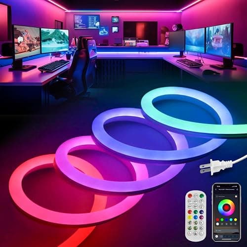 VOEWT LED Neon Lights,IC+RGB 9.8FT Rope Lights Control with App/Remote,Multiple Modes,DIY Design,Outdoor IP65 Waterproof,24V Flexible LED Strip Lights for Bedroom,Gaming,Party Decoration - Image 1
