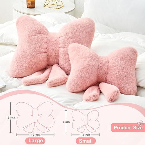Mepherl Pink Bow Pillow,12'' Bow Shaped Pillow with Faux Rabbit Fur,Soft Bow Throw Pillows Aesthetic Bow Decorative Pillows for Bed Sofa Couch Home Decor thumbnail 2