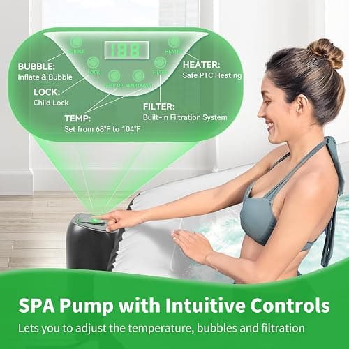 4-6 Person Inflatable Hot Tub, Polygon Portable Blow Up Hot Tub, Leak-Proof PVC Outdoor Spa with 130 Strong Air Jets, Heater Pump and Insulated Cover, 77” X 77”X 25” thumbnail 9