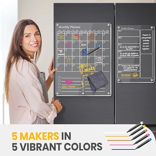 Acrylic Magnetic Calendar for Refrigerator & Wall, Clear Dry Erase Board Fridge Calendar | 2in1 Monthly Calendar to Do List Board Calendar WhiteBoard | Kitchen Menu Board Meal Planner (2 Pack, White) thumbnail 5