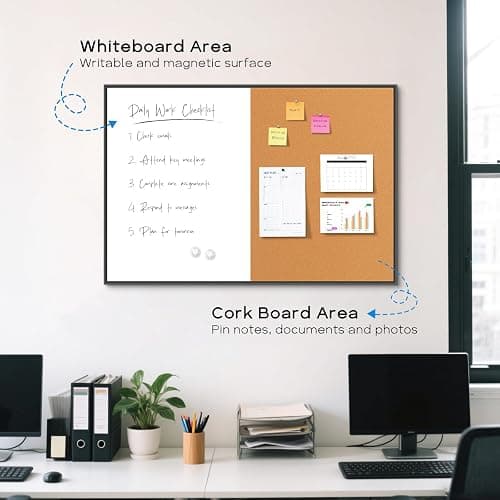 QUEENLINK White Board Cork Board Combo, 36'' x 24'', Magnetic Dry Erase Board and Pin Board for Wall, Black Aluminum Frame Bulletin Board for Home Office School with Accessories thumbnail 4