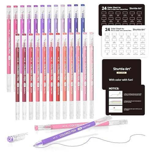 Shuttle Art Colored Pens, 24 Pink & Purple Tone Colors Cute Journal Pens 0.6mm Fine Point Colored Gel Pens for Black Paper Adult Coloring Writing Drawing Journaling Note Taking School Office Home - Image 1