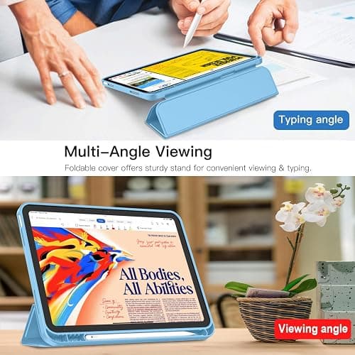 iMieet iPad (A16) Case 11th Gen/iPad 10th Generation Case [11-Inch 2025/10.9 Inch 2022] with Pencil Holder, Trifold Stand Smart Cover with Soft TPU Back,Auto Wake/Sleep(Azure Blue) - Azure Blue thumbnail 4