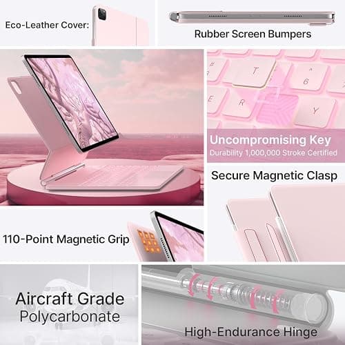 typecase Keyboard Case for iPad Air 13(M3 2025 / M2 2024) and iPad Pro 12.9 (6th, 5th, 4th, 3rd Gen),Magic Keyboard, Magnetic Keyboard Case with Multi-Touch Trackpad,11 Colors Backlight,Light Pink thumbnail 5