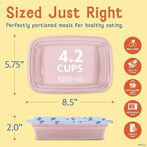 Best Brands Disney Meal Prep Containers - 20-Piece Reusable Food Containers with Lids - Freezer, Microwave & Dishwasher Safe - Featuring Mickey & Minnie, Lilo & Stitch - 33.8 Oz To Go Food Containers thumbnail 2