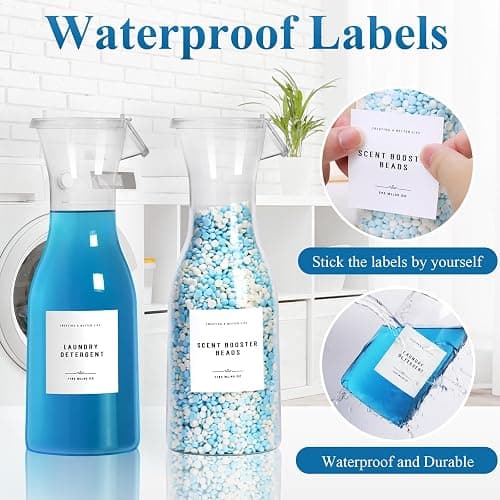 GIXSEGIE Laundry Detergent Dispenser Bottle 40oz with Waterproof Label for Laundry Detergent Soap Fabric Softener Bleach Scent Booster Beads, Sturdy PET Bottle for Laundry Room Decor 2 Pack White thumbnail 6
