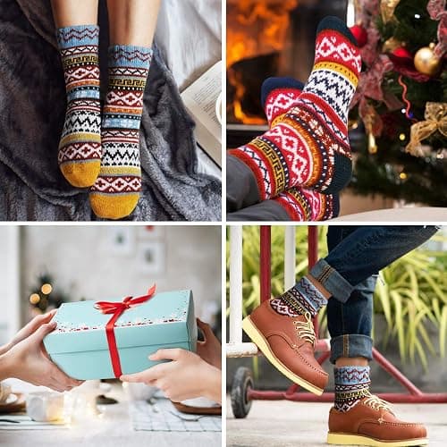 ICEIVY Socks Women, Soft Knit Wool Winter Thick Warm Cabin Fuzzy Crew Women Socks 5 Pack thumbnail 6