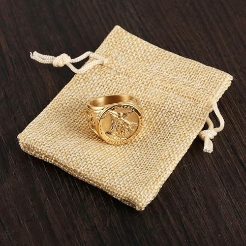 HZMAN St. Michael San Miguel The Great Protector Archangel Defeating Satan Figurine Stainless Steel Amulet Ring thumbnail 6