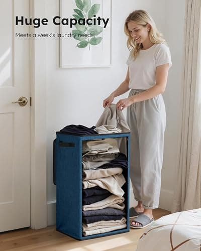 SOLEDI Laundry Hamper with Lid 90L Large & Tall Collapsible Laundry Basket, Clothes Hamper with Bag Removable Easy to Carry, Dirty Hampers for Bedroom, Bathroom, Dorm, College, Blue thumbnail 4