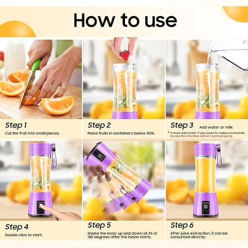 Personal Size Travel Portable Blender - Mini Shakes & Smoothies Blender | 380Ml BPA Free Cup Small Blender, High Speed & Efficient Mixing, Easily Squeezed Fresh Juice Shakes in Sports/Travel/Home thumbnail 5