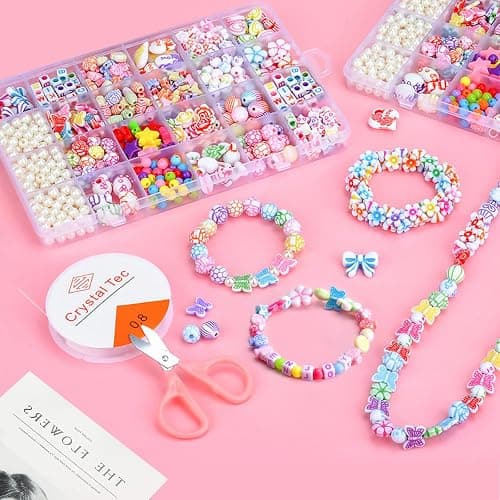 Amteker Geschenke für Mädchen, Perlen für Auffädeln DIY 24 Farben, Bastelset Kinder ab 4 6 Jahre, Armbänder Selber Machen, Basteln Mädchen Einhorn Geschenk 4-6-8 Jahre, Ostergeschenke Kinder Teenager thumbnail 5
