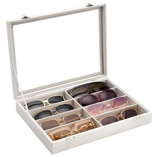 Lolalet Sunglasses Organizer Tray, 8 Grids Velvet Glasses Eyewear Holder Trays, Sunglass Display Drawer Storage for Women Men -Lid, Beige - Image 1