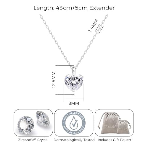 Philip Jones Silver Plated Heart Solitaire Necklace Created with Zircondia® Crystals thumbnail 5