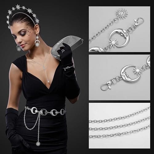 Glenmal 6 Pcs Halloween Crown Moon Star Headband Celestial Earrings Belt Jewelry for Wedding Moon Goddess Costume Accessories thumbnail 5