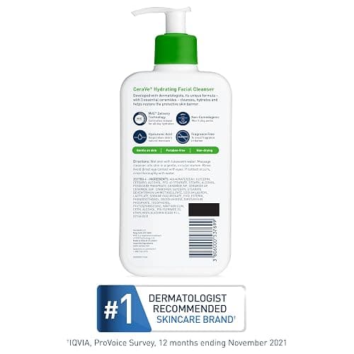 CeraVe Hydrating Facial Cleanser, Moisturizing Face Wash For Dry Skin, Hyaluronic Acid + Ceramides + Glycerin, Hydrating Cleanser For Normal To Dry Skin, National Eczema Association Certified thumbnail 7