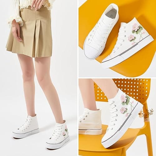 hash bubbie High Top Sneakers for Women Classic High Tops Canvas Shoes Lace up Women's Fashion Sneaker thumbnail 6