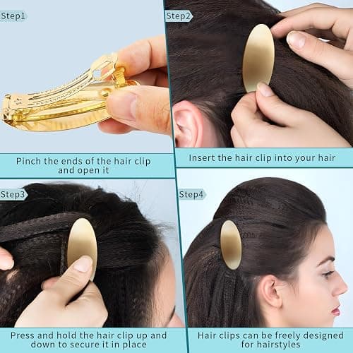 Barrettes For Women - 3inch Oval Vintage Metal Hair Clip - Gold Hair Barrette For Long Thick Hair - Prom & Formal Events thumbnail 4