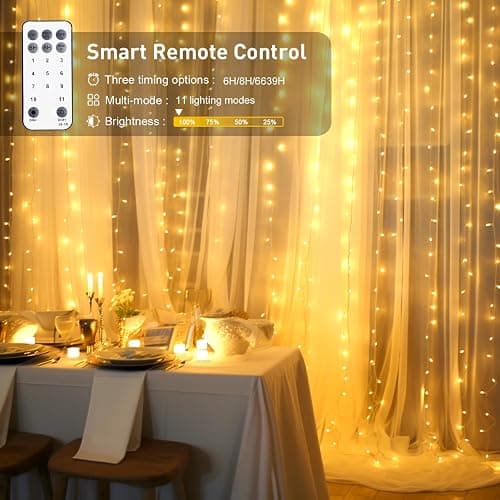 JMEXSUSS 300LED Dual Color Changing Curtain Lights, Plug in, 9.8 x 9.8ft | Remote, Connectable, Warm White to Multicolor Hanging String Lights for Bedroom, Dorm, Classroom, Party, Backdrop, Xmas Decor thumbnail 5