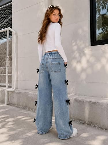 Kxuryueo Girls Jeans Wide Leg Denim Pants Tween Teen Girls Trendy Clothes Size 7-13 Years thumbnail 4