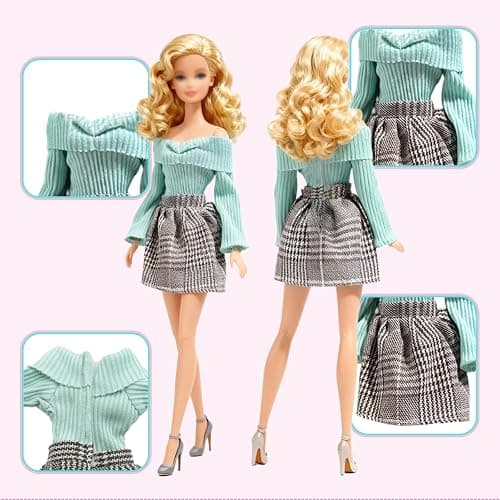 17 Pcs Doll Clothes for 11.5 Inch Girl Dolls Fashion Pack 5 Set Accessories Include Fashionable Pink Coat Houndstooth Dress Casual Set Random 3 Outfits 6 Pairs of Shoes 2 Bags 1 Earrings 1 Bracelet thumbnail 9