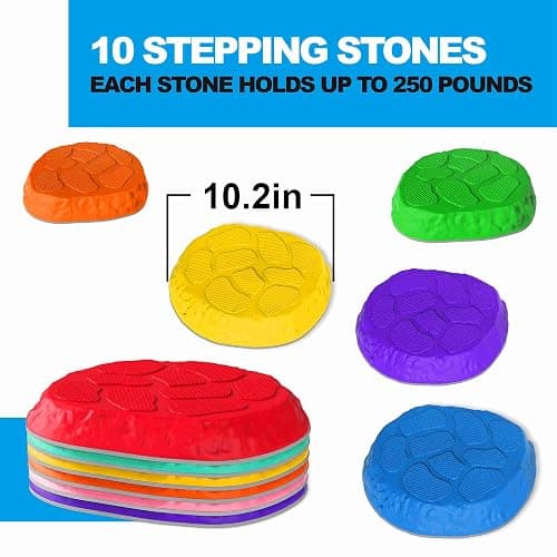 TECKMICO 10-Pack Stepping Stones for Kids,Non-Slip Balance Stones Obstacle Course Coordination Game Encourage Toddler Balance Gross Motor Skills Toys for Kids Ages 3-8 thumbnail 3