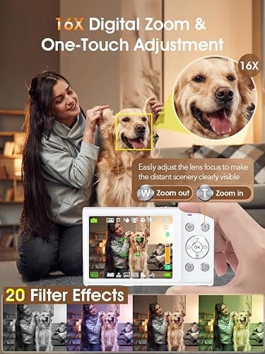 Digital Camera,Autofocus 4K Vlogging Camera for Photography with 32GB Card,48MP Portable Compact Point and Shoot Digital Camera for Teens Adult Beginner with 16X Zoom,Anti-Shake,2 Batteries(White) thumbnail 4