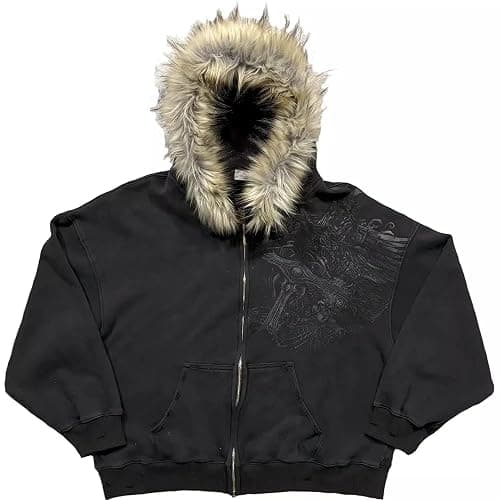OANTGM Crop Winter Coats Teen Y2k Zip Up Hoodie Fur Jackets 2000s Streetwear Emo Grunge Streetwear thumbnail 4