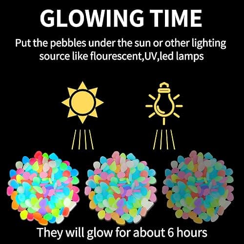 150 PCS Luminous Stones – Mixed Color Glow Rocks Decorations DIY Decorative Pebbles for Aquarium Fish Tank Sidewalk Garden Path Patio Terrace Lawn Yard Ornaments Colorful Cobbles Decor FD05MX150 thumbnail 4