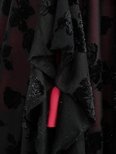 DRESSFO Gothic Punk Victorian Floral Silver Flocking Lace Up Panel Ruffles Midi Vinatge Goth Dress thumbnail 6