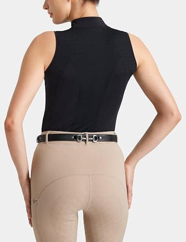 FitsT4 Sports Womens Equestrian Shirts Sleeveless Horse Riding Tank Tops | Back Mesh, UPF50+, Quarter Zip, Quick Dry, 4-Way Stretch, Lightweight, Seamless Cut, for Tennis, Golfing, Running & Hiking thumbnail 2