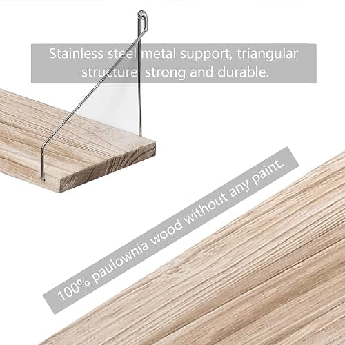 MITIME Floating Shelves Set of 3 Rustic Solid Wood Floating Shelf Wall Storage Shelves for Living Room, Bedroom, Bathroom, Kitchen Laundry, Office,no Drill Shelf(Light Color L+L+L) thumbnail 7